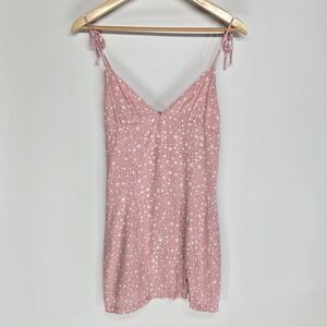 Skylar + Madison Mini Dress Medium Pink Star Tie Shoulder Slit y2k coquette